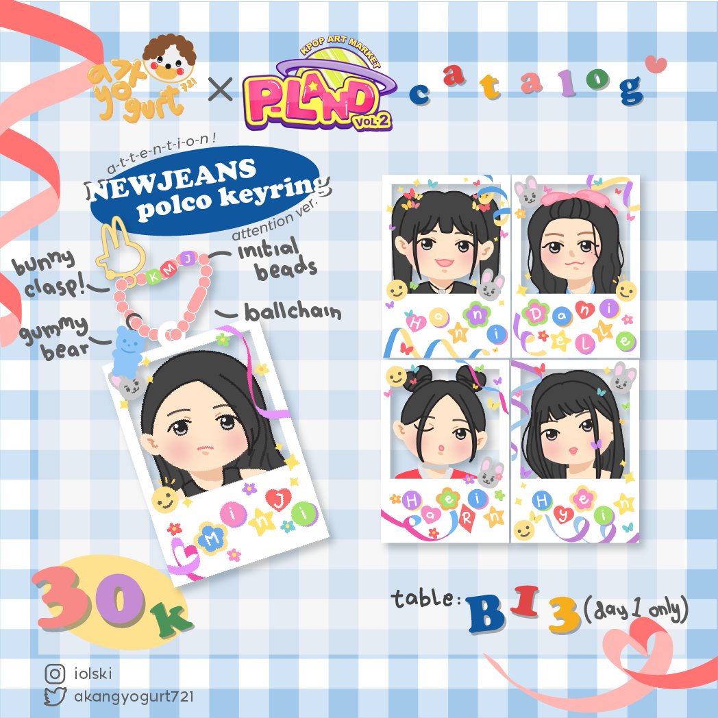 akangyogurt721's tweet image. [Likes and shares are appreciated 💙]

akangyogurt goes to #PLANDVol2!! 🎉

📍: P-LAND Booth B-13
📆: Saturday, 8 July, 2023 (day 1 only)
🐰: NEWJEANS Merchs (Limited quantity!)
🐱: Animals Cardholder (PC after PLAND only!)

#PLAND #PLANDVol2_Fanshop #PLANDVol2_FanshopCatalog