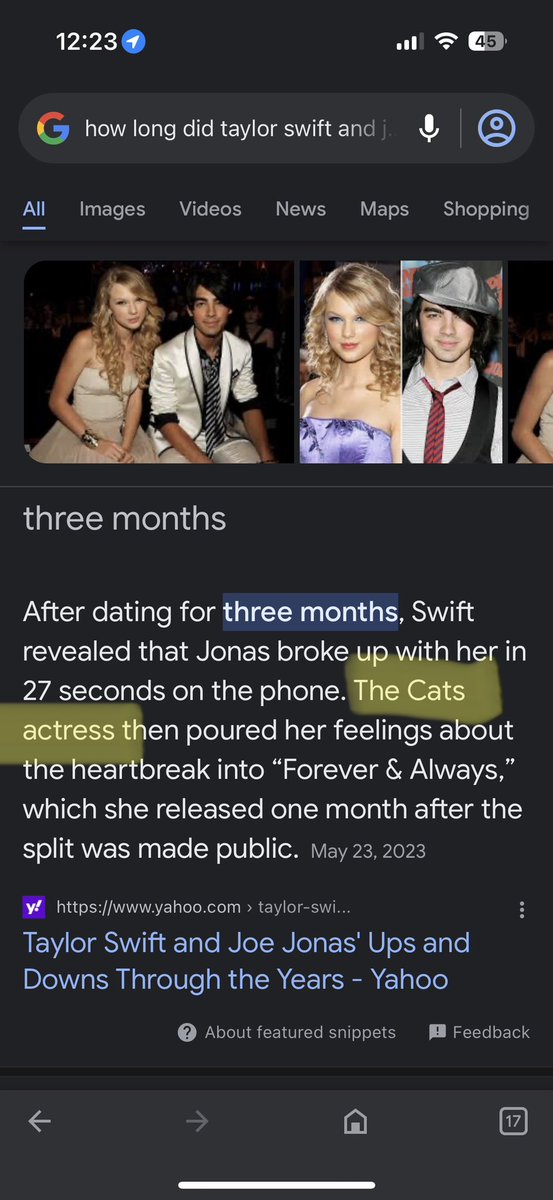 I googled “how long did taylor swift and joe jonas date for” and THIS IS WHAT CAME UP OMG