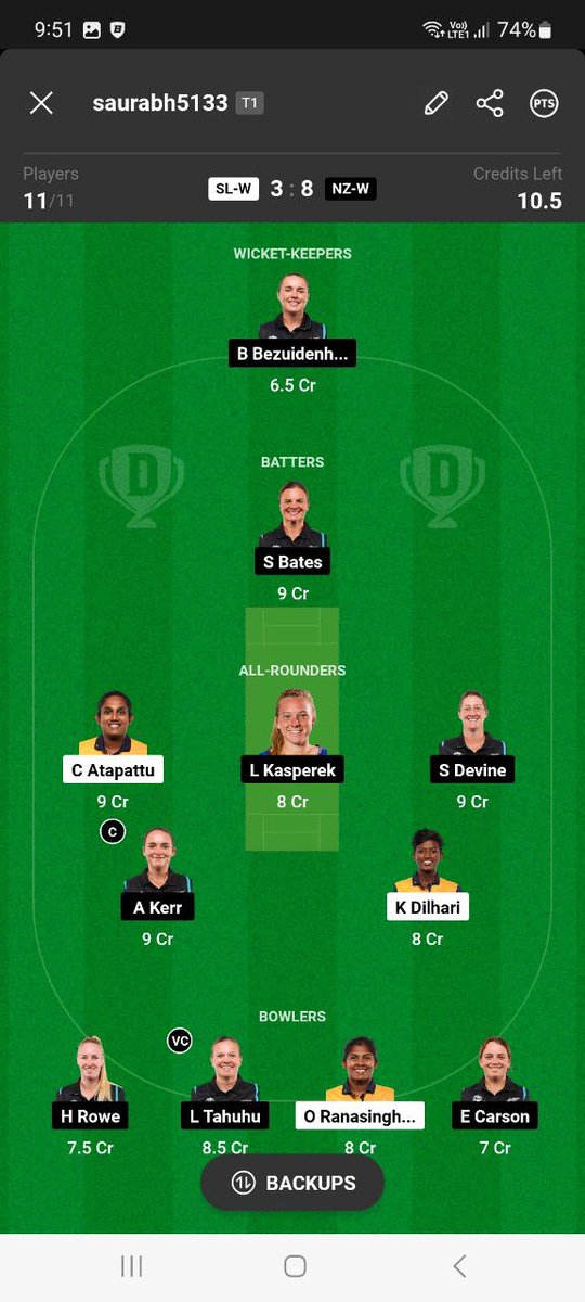 Team11P's tweet photo. #SLvNZ
Here's the #Dream11 fantasy team for the match. Play Head To Head. #SLvNZ #SLWvNZW https://t.co/0Mzvwm0XFA