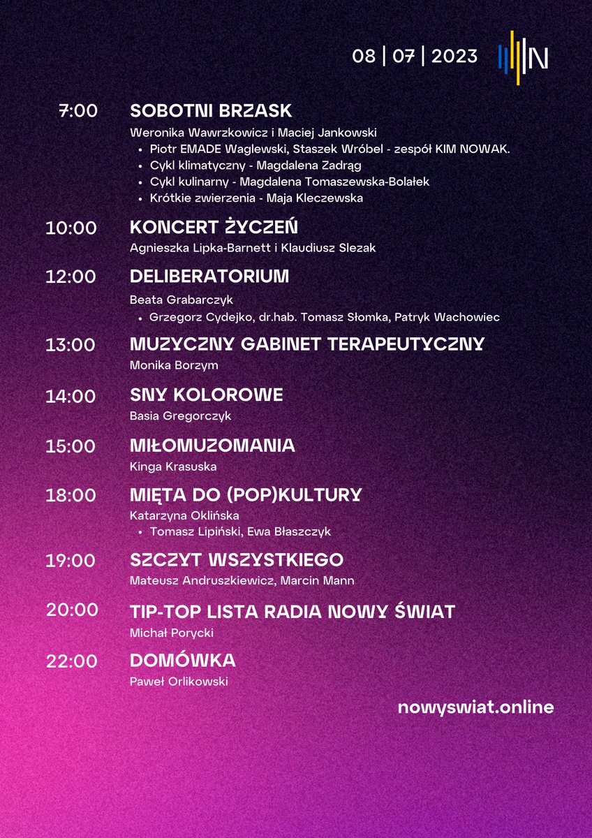 RadioNowySwiat's tweet photo. Od dziś do 10.07 otwieramy drzwi do naszej strefy podcastów. Zapraszamy wszystkich Słuchaczy. @RadioNowySwiat #Ramówka #PioniPoziom https://t.co/fmsusRrAsB #Sobota #weekend #urodziny #TrzymamyDlaCiebieMiejsce #3urodzinyRNŚ #podcast #PodcastExtra #PodcastExtraPlus #WolneMedia https://t.co/GVlQwpM6vV