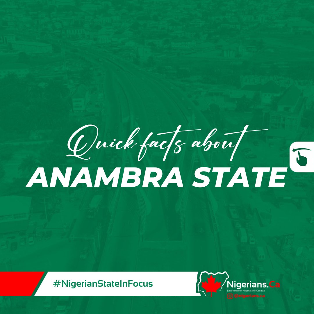 nigeriansdotca's tweet photo. Let’s take a trip to the state that prides itself as the Light of the Nation! Anambra State🌳🛺🌾🏔️⚜️
#nigeriansca #nigeriastateinfocus #quickfacts #information #anambrastate #LightoftheNation #nigeria https://t.co/aMCIAahIw0