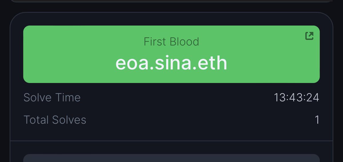 curta_ctf's tweet image. FIRSTBLOOD!

🏆 @sina_eth_ (13:43:24)

Congrats to Sina for being the first solver to Puzzle 13 by @exp_table.

Phase 1 begins now.