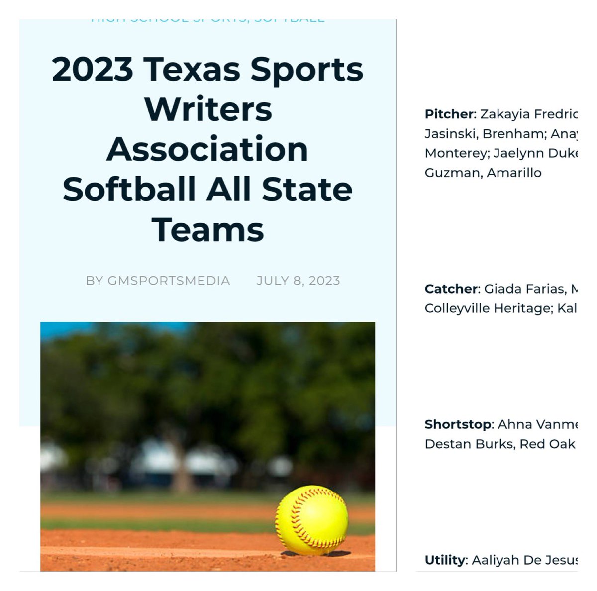 DestanBurks's tweet photo. Blessed!  All State Honorable Mention two consecutive years.   @rohawksoftball @IGNR16U @coachbri15 @jazzvesely @RangersYA https://t.co/KJxkfMcnuP