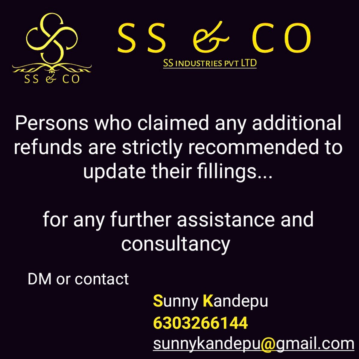 SamKandepu's tweet photo. Persons who claimed any additional refunds are strictly recommended to update their fillings...

for any further assistance and consultancy 
Dm me https://t.co/WDj8gjYVQa