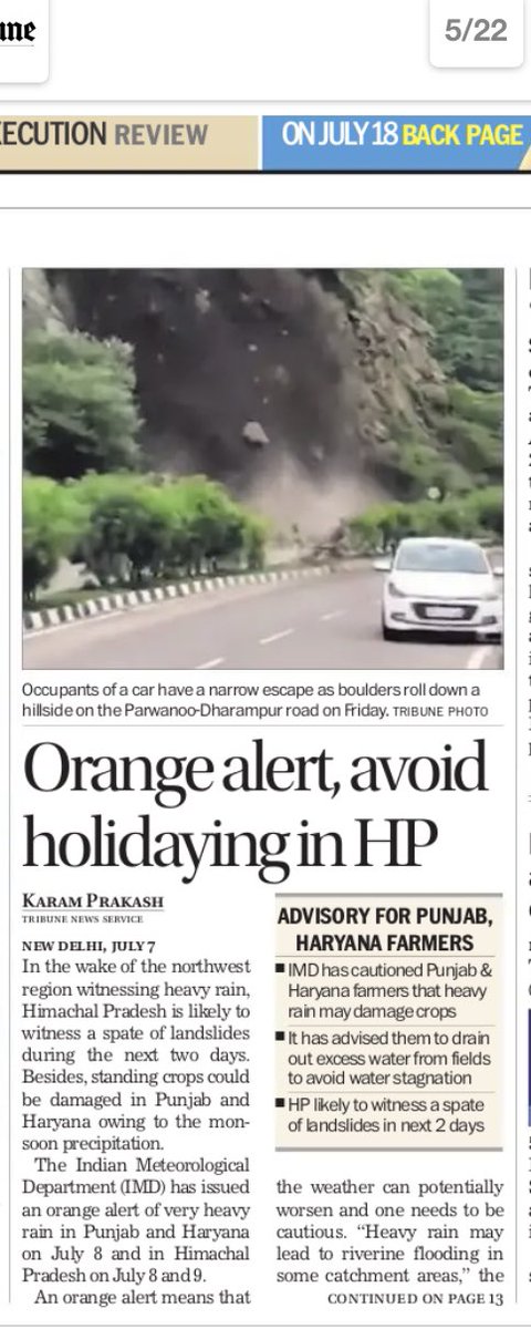 karamprakash6's tweet photo. Orange alert, avoid holidaying in HP https://t.co/lTVesk3k8A @thetribunechd #himachal #landlslide https://t.co/RgqcAEjZHe