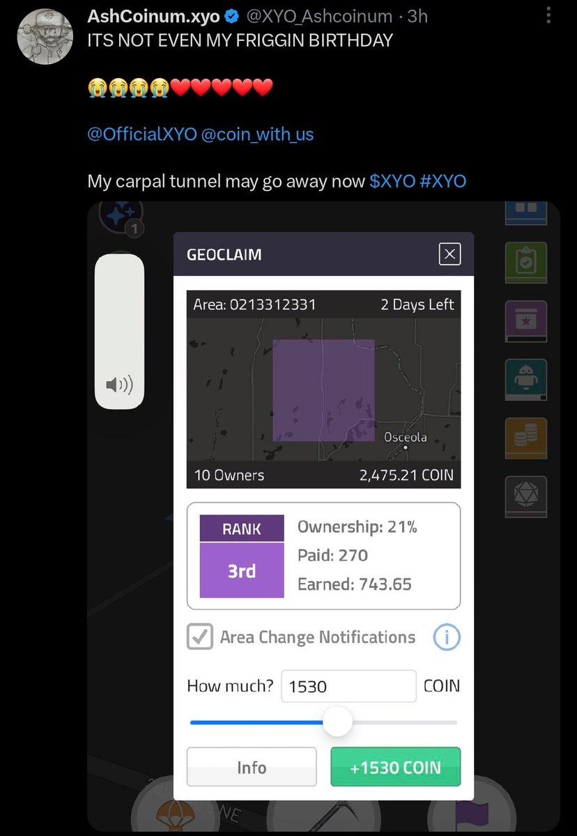 LewSales's tweet photo. The trifecta was good, but this puts a night cap to shame as I just uncovered 100.29 COIN Geomining, it concludes a perfect day, on my way to work I Found a #Geodrop, I recieved an invite to #Forenventory, found out iOS received an update #GeoClaiming

https://t.co/vLhm1M6gFI https://t.co/npNVnAQRy2