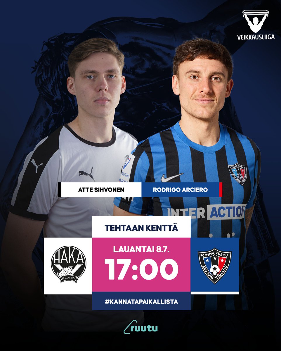 Veikkausliiga's tweet photo. Viime viikolla molemmille 3–0-tappio. Kumpi palaa tänään voittokantaan Valkeakoskella?
⚽️ FC Haka-FC Inter
⏰ 17.00
🏟 Tehtaan kenttä
🎫 https://t.co/qIctWMEi9s
🖥 Ruutu
Edellinen kohtaaminen:
26.5.2023 Veikkausliiga
FC Inter-FC Haka 3–0
#veikkausliiga #HAKAINT https://t.co/mEjD7Rrn3r