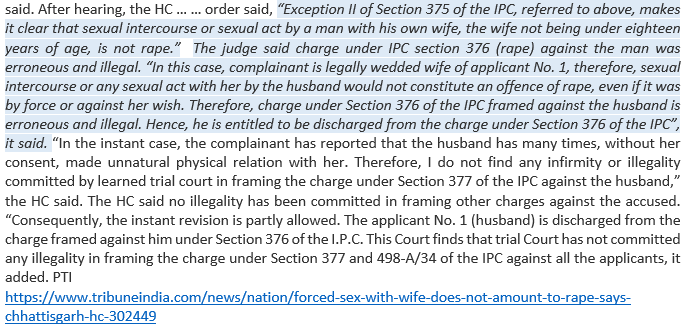 FakeUpperCaste's tweet photo. Amazing that the police & trial court #judge do not know that #Sec376 cannot be imposed on the #husband who is forced to approach the Chattisgarh HC that provides relevant relief.
But merit-haters will insist that "merit is a misleading concept, it is a Brahminical concept..."😡 https://t.co/01rp7GSvQs