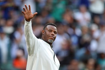 Ken Griffey Jr. is introduced during the HBCU Swingman Classic at T-Mobile Park.