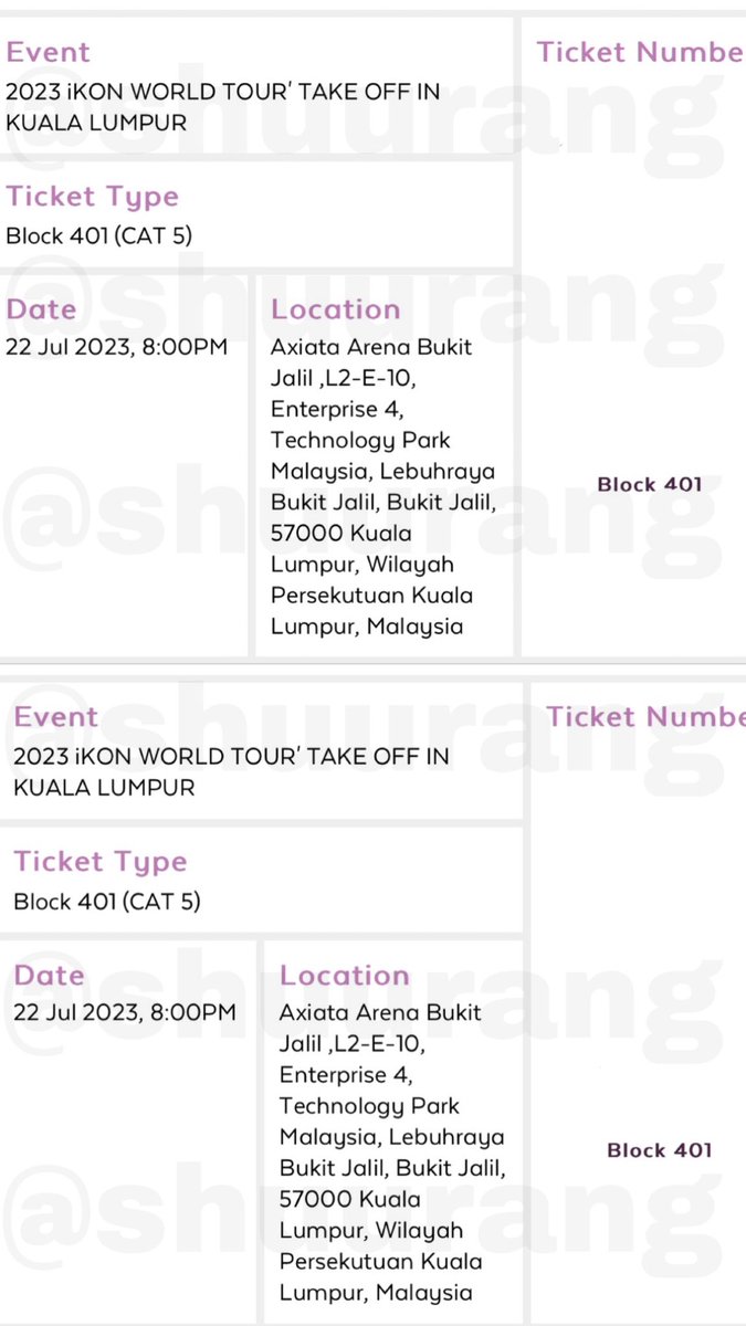 🎊 GIVEAWAY BY <a href="/shuurang/">미아˚✿˖° | ticketing service</a> 🎊

Prize : 
🎁 A pair of CAT 5 tickets to #iKONinKL  

How to join : 
1. RT and Like this tweet
2. Name one of iKON songs that you want to hear live in KL 

Note : Ticket will be given on the concert day 

Deadline : 15 July 2023