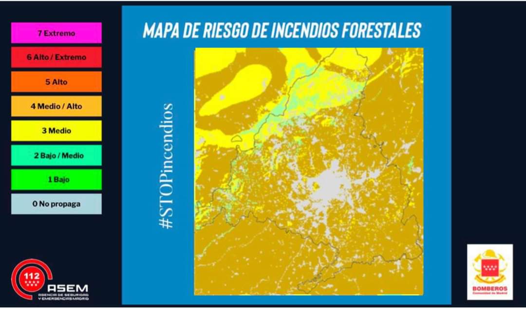 ⚠ Mapa de riesgo de incendio forestal. ( Fuente información @112 ) 

🗓Sábado 8 de julio. 

#BomberosCM 
#STOPincendios 
#0incendios 
#IIFF 
#INFOMA23 
#ASEM112
