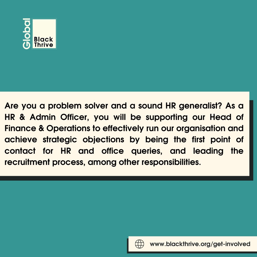 🗣Calling all problem solvers with HR expertise? Apply to be our HR &amp; Admin Officer, supporting our Head of Finance &amp; Ops to run the organisation smoothly. Help us co-create a society in which Black people thrive! ✊🏾
Apply 👉🏾 bit.ly/3NUCT9g
Deadline: Sun 30th July