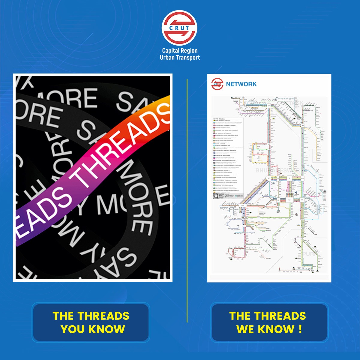 CRUT_BBSR's tweet photo. Threading your way to better commute. More details: https://t.co/9ElmLAdcQl 

#Trending #IGThreads 
#ThreadsApp  #TheWayWeMove https://t.co/dNZRvXDasa