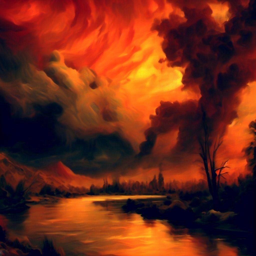 tomography38's tweet photo. The Apocalypse...Bob Ross style 

#painting 
#digitalart 
#apocalyptic 
#Intense 
#landscape 
#ai https://t.co/OGQiKJScLd