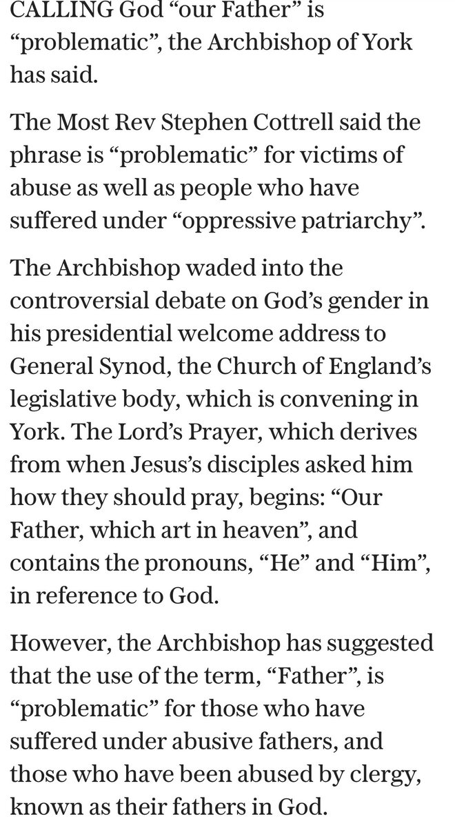MartinMonmouth's tweet photo. Bad news if you are a traditional Christian and member of the Church of England. The Archbishop of York now has a problem with God’s pronouns in The Lord’s Prayer. @IainDale #smitehim https://t.co/WgR7t1mGDZ