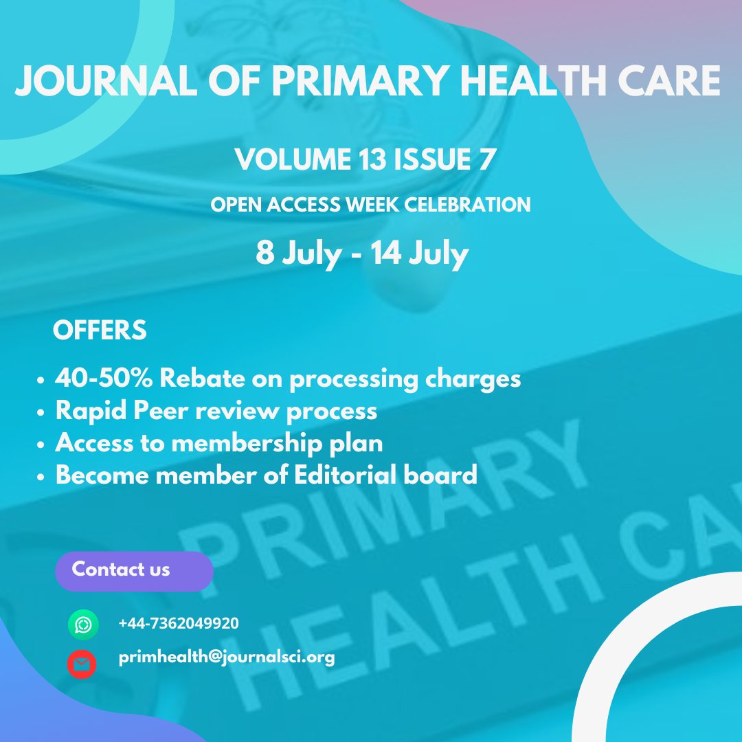 primarycare7's tweet photo. Dear Authors 
Journal of Primary Health care is celebrating "Open Access Week."
Don't miss out these exclusive offers! Submit your innovation before July 14, and grab all offers.
Visit: https://t.co/vZCo3HdA1C
Submission Link : https://t.co/5lHGsJdmK6 https://t.co/97zYPhDWUS