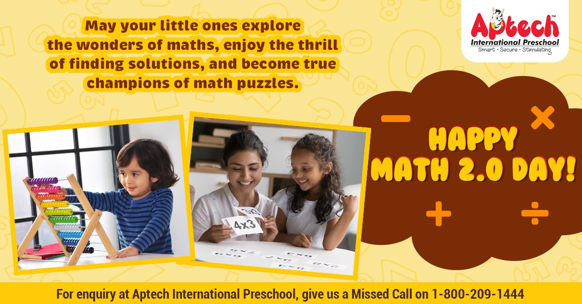 AptechIntl's tweet image. Celebrate the wonder of mathematics on this
Math 2.0 Day. Encourage your children to experience amazing moments of mathematical delight! 
#AptechInternationalPreschool wishes your little ones a very happy #Math2.0Day filled with fun, excitement, and discoveries.