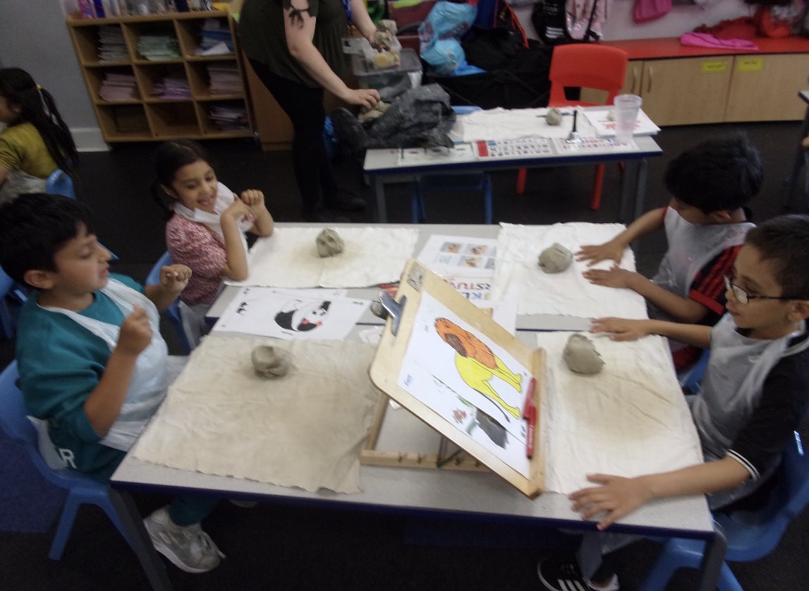 HealeySchool's tweet photo. #Y1 children had a fantastic time designing and creating clay animals, as part of the #ChangeProject, for #Art and #DT, with artist Natasha @MosaicAssoc Visit @OakwellHall to see the exhibition from local schools. Thank you to parents who came and worked with their children βοΈπ https://t.co/JbtxmG0qs1