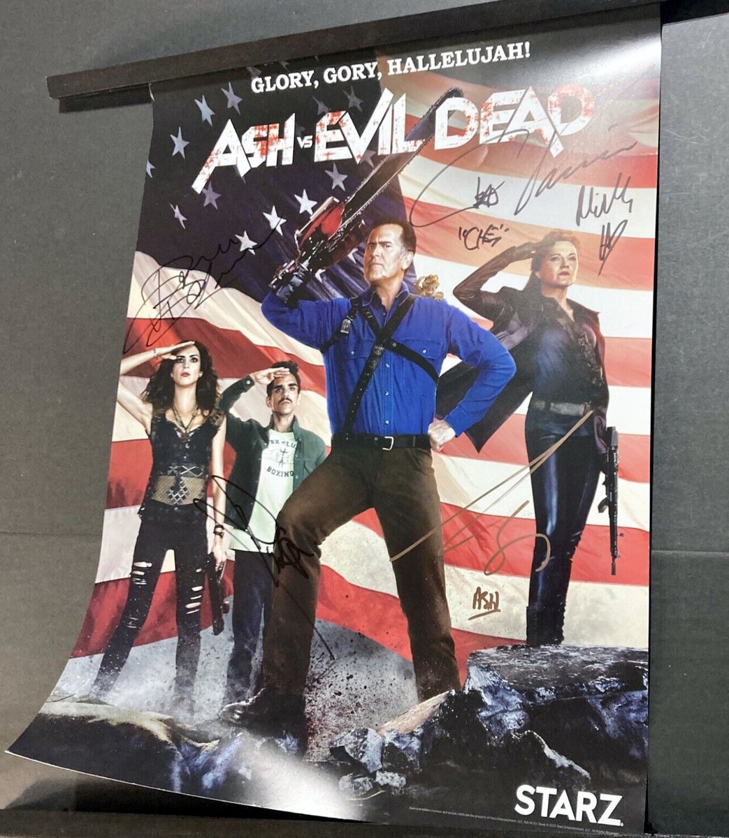 staytoonedfolks's tweet photo. Mail call!
@AshvsEvilDead poster from @NY_Comic_Con 2016 autographed by @GroovyBruce, @RealRaySantiago, @ImDanaDeLorenzo, @tedraimi and @ItsMichelleHurd.
#AshvsEvilDead #BruceCampbell #AshySlashy #RaySantiago #DanaDeLorenzo #TedRaimi #MichelleHurd #Deadites #EvilDead #STARZ #NYCC https://t.co/fTAUl7HjaN