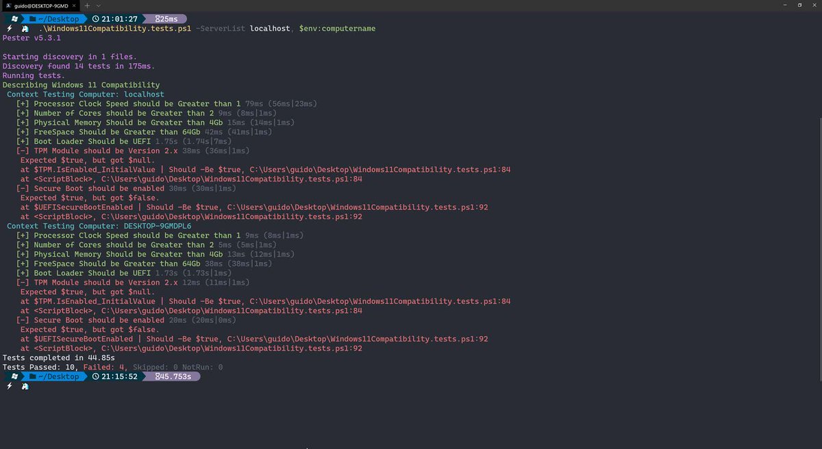 SasStu's tweet image. #Powershell #pester Testando a Compatibilidade do computador com o Windows 11 usando Powershell e Pester Planet PowerShell bit.ly/3D0bz3j