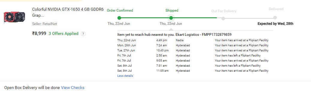 SubhoChatterjee's tweet photo. @Flipkart What is the point of offering heavy discounts on items when you cannot courier it? This item with tracking ID FMPP1732879859 is bouncing around 20 Kms from my apartment since its shipment on 22nd June. Offering Rs 350 coupon in lieu of late shipment is not acceptable! https://t.co/kUZICMPuFQ