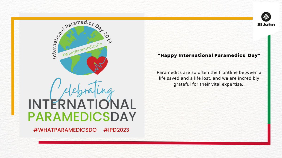 Happy International Paramedics Day!

We at St John International are delighted to join the multitude of healthcare associations worldwide to celebrate the phenomenal work all paramedics and first responders from around the world do on a daily basis. 

 #IPD2023 #WhatParamedicsDo