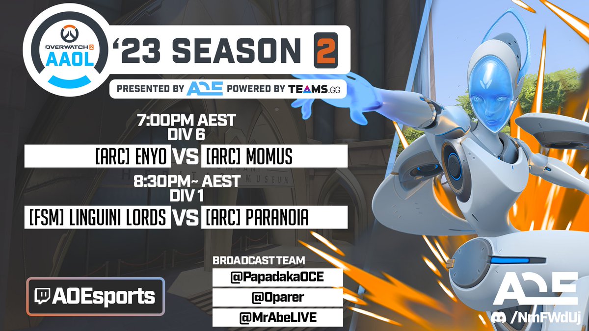 Let's end the AAOL season with a bang!

✨ [ARC] Enyo vs [ARC] Momus at 7pm!
✨ [FSM] Linguini Lords vs [ARC] Paranoia at 8:30pm!

Three <a href="/ArcadiaEsports/">Arcadia Esports</a> teams... who let this happen?

🎙 <a href="/Oparer/">Oparer</a>  
🎙 <a href="/PapadakaOCE/">Papadaka</a> 
🎥 @MrAbeLIVE
