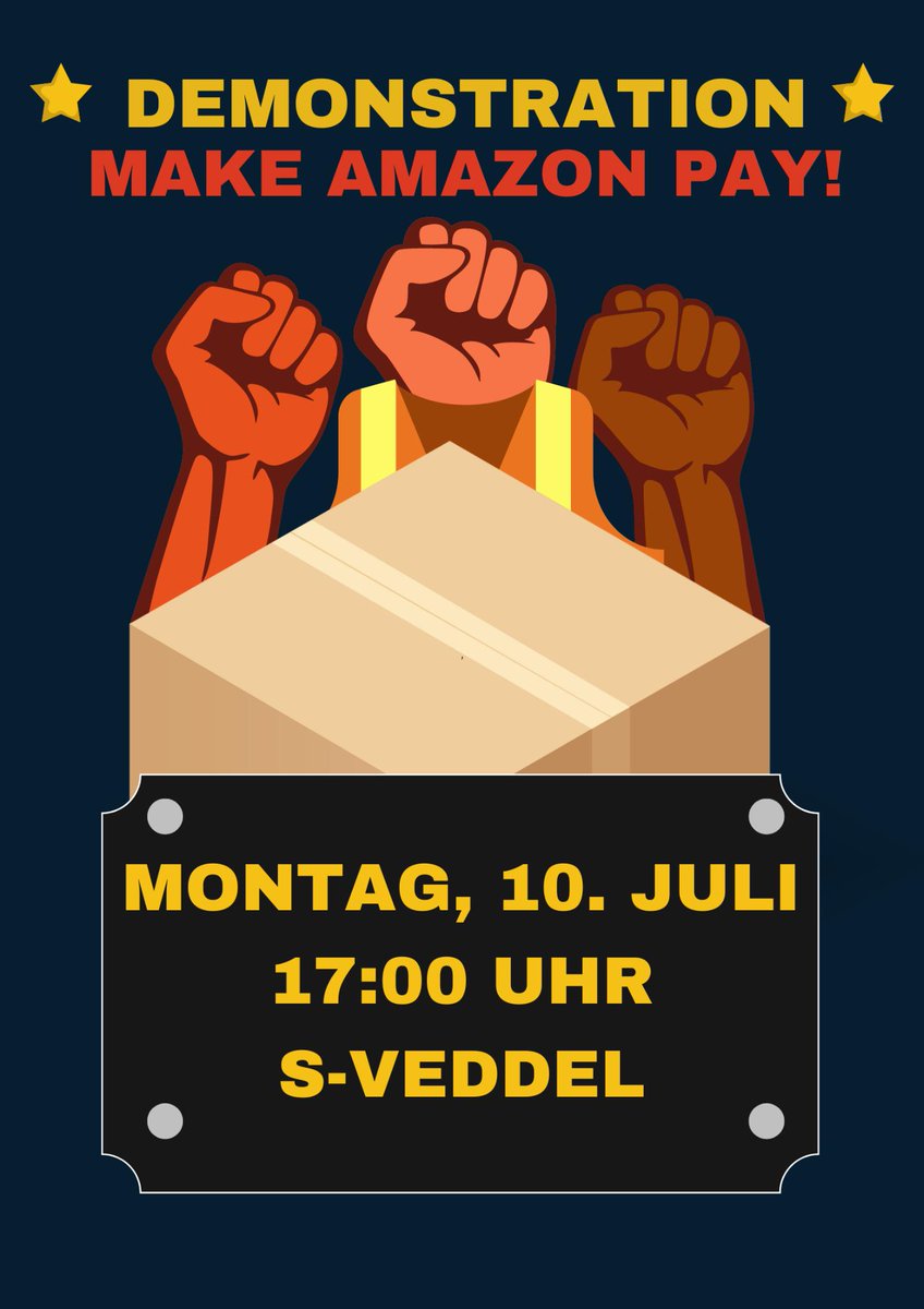 streiksoli_HH's tweet photo. MAKE AMAZON PAY!
Demo am 10. Juli, 17 Uhr, S Veddel
Der Versandhandel hat in den letzten Jahren eine immer größere Bedeutung erlangt - allen voran Amazon. Doch wie sieht es hinter der Fassade aus? Mies bezahlte Paketbot*innen, eine überwachte Belegschaft und weiterhin weigert https://t.co/vPQtT2LHNF