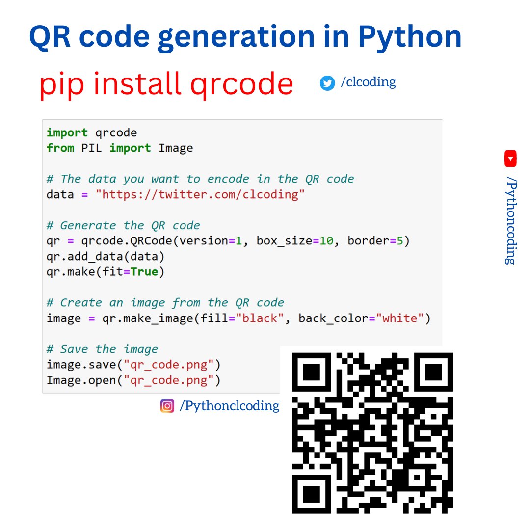 Python coding on twitter day 152 qr code generation in python https