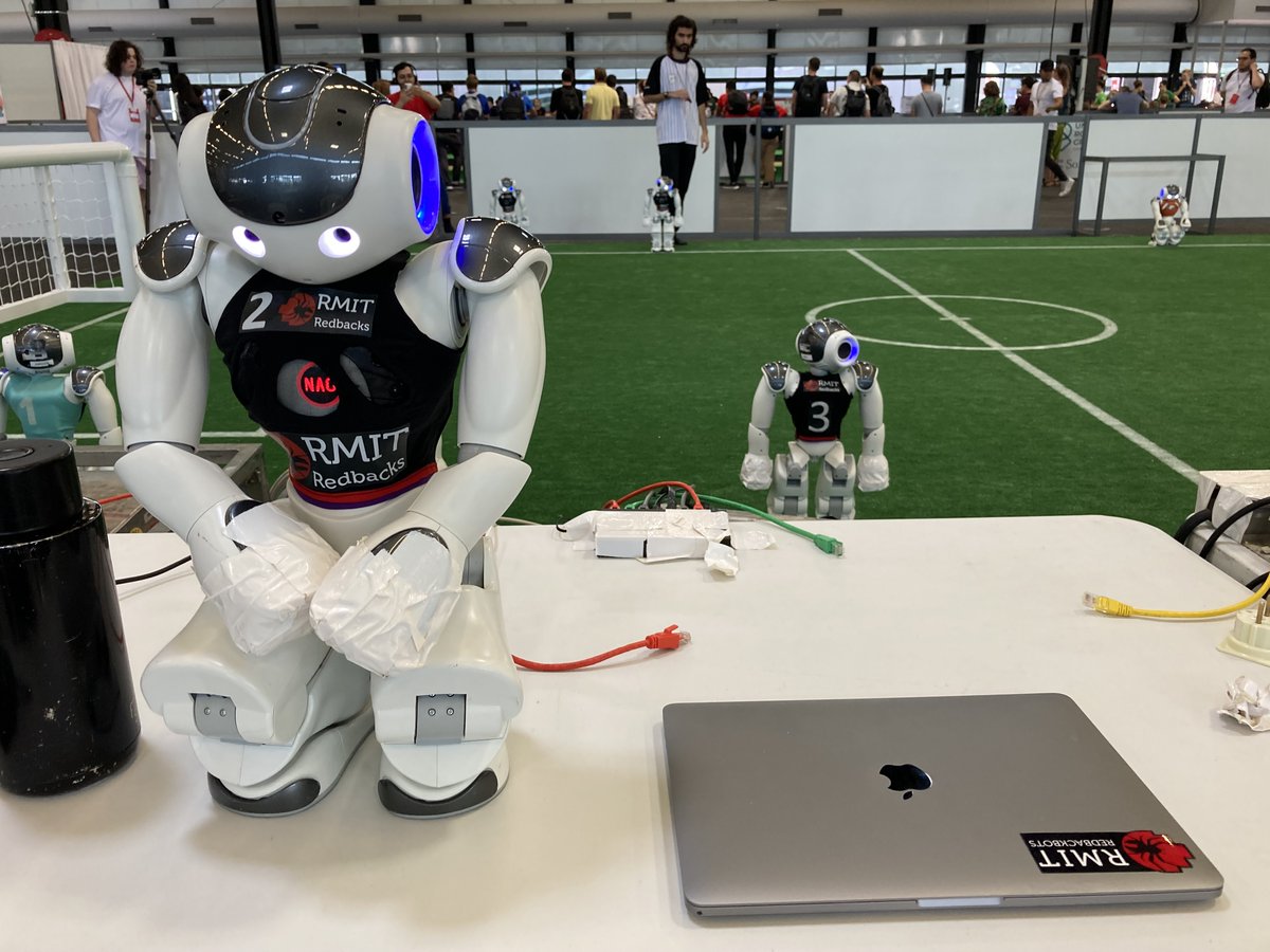 Day 2 at #RoboCup 2023 for <a href="/rmitciairi/">RMITCIAIRI</a>  RedBackBots team:
- Match 3 def. UT Austin Villa 7 - 0
- Match 4 def. Rhinobot-Jaguar 4 - 0
- Match 5 lost RoboEireann 0 - 6
We are 5th in the Challenger Shield, with two crucial games today to determine the semi-finals. <a href="/RMITComputing/">RMIT School of Computing Technologies</a>