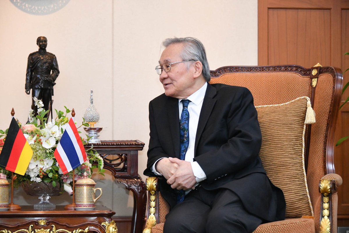 MFAThai's tweet photo. Amb. Georg Schmidt #Germany 🇩🇪 @GermanAmbTHA bid farewell to DPM/FM Don 🇹🇭 upon duty completion. DPM/FM thanked Amb. Schmidt for his invaluable contribution to strengthening of TH-DE relations throughout tenure, especially coop in healthcare 🏥 &amp; climate action 🌱. (7 Jul 2023) https://t.co/BFOCXGogmF