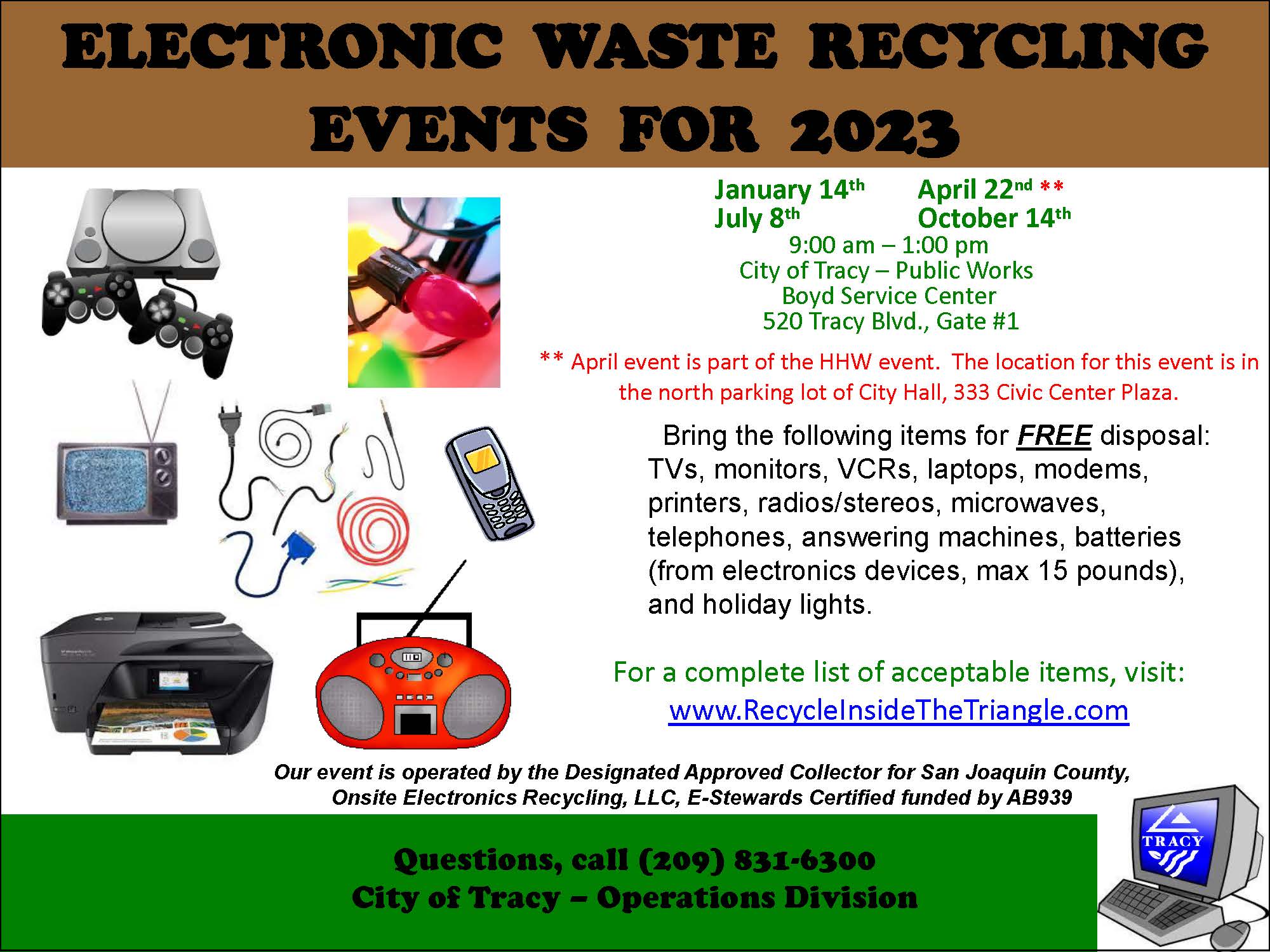 City of tracy ca on twitter free e waste recycling event on saturday