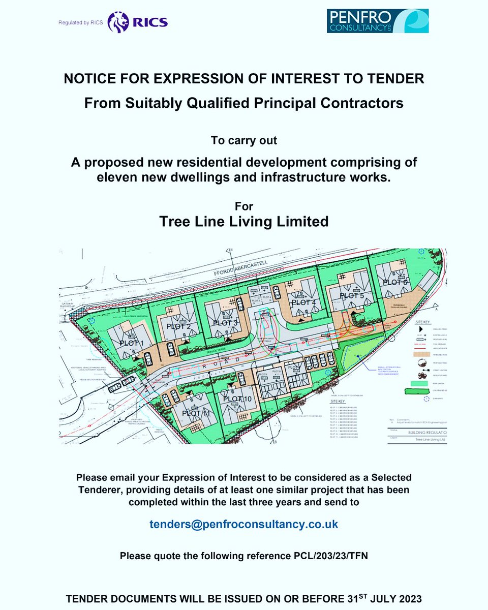 TENDER NOTICE
New development site comprising of eleven residential dwellings and infrastructure works in Trefin, Pembrokeshire
