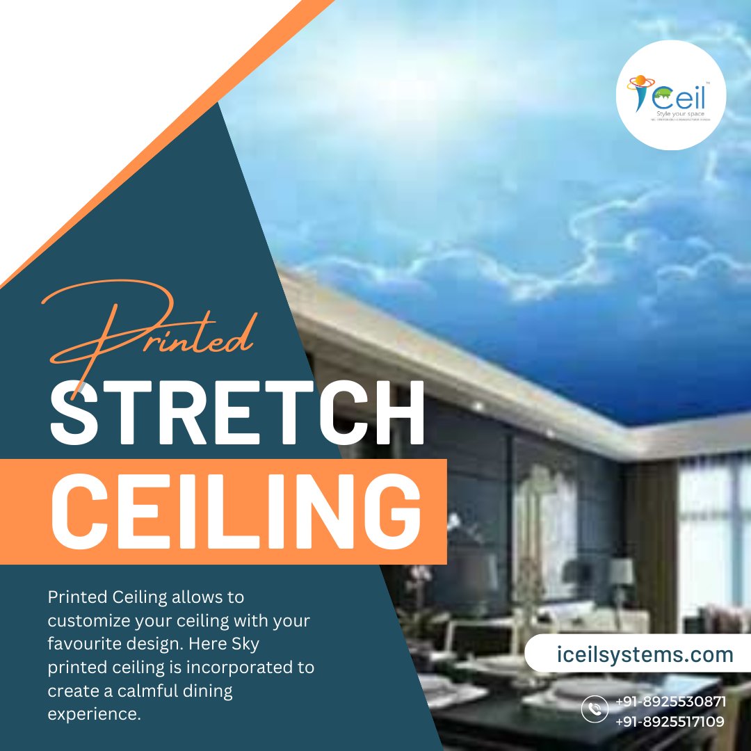 iceilsys's tweet image. Printed Ceiling allows to customize your ceiling with your favourite design. Here Sky printed ceiling is incorporated to create a calmful dining experience. - iceilsystems.com

#stretchceilingdrywall

#stretchceilingusa

#3dstretchceilingwallpaper

#3dstretchceiling