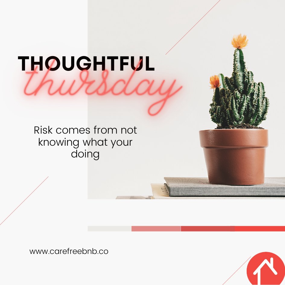 Risk comes from not knowing what you're doing.' But with CarefreeBnb by your side, you can host with confidence and minimize uncertainties. 
#KnowledgeIsPower #HostWithConfidence #RisksAndRewards #PropertyOwner #ShortTermRentalHost #CarefreeBnb #PropertyManagement101 #Bnb