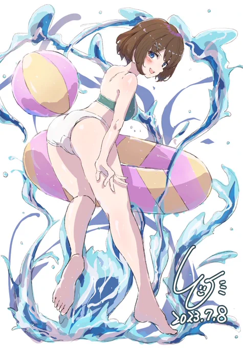水着摩耶ちゃんラフです!(`・ω・')ゞ#艦これ #摩耶 
