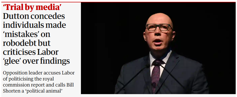JonesHowDareYou's tweet image. It is my dying wish that The Guardian and other previously respected &quot;media&quot; would stop fucking reporting everything Peter Dutton 𝘦𝘵 𝘢𝘭. say as if what is expressed are legitimate points of view or positions to take. 

Fmd. #auspol #RobotdebtRC