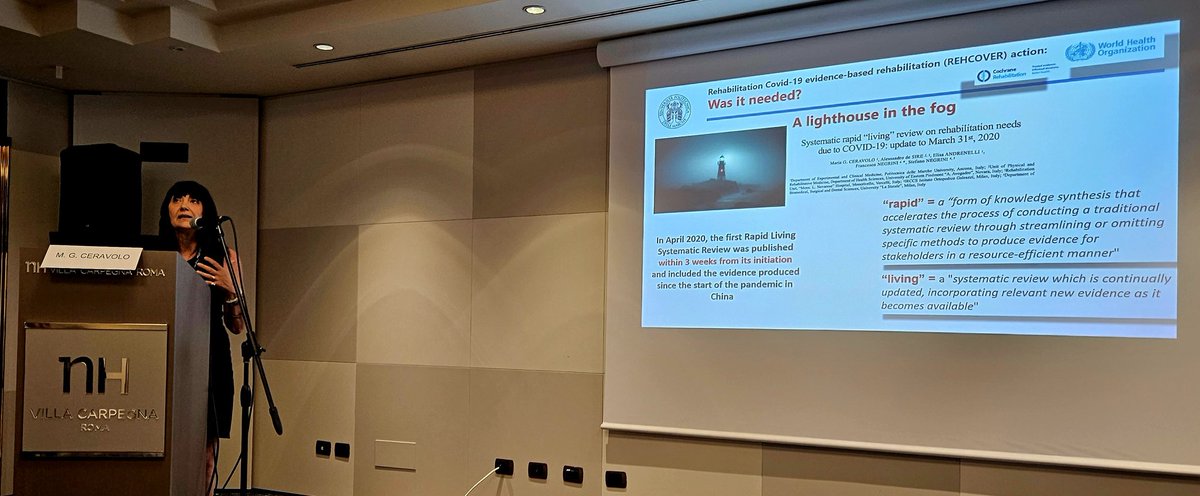 CarlotteK's tweet photo. Excellent overview of #REHCOVER action #rehabilitation #COVID19 by M.G. Ceravolo! #MFPRM @CochraneRehab https://t.co/C32f0CxRna
