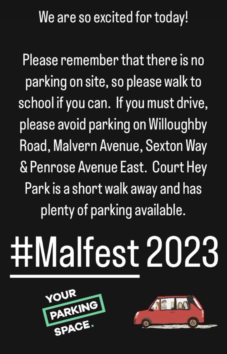 Malfest ☀️|| Parking Information 

#Malfest 
#WeAreMalvern 
#TogetherStronger