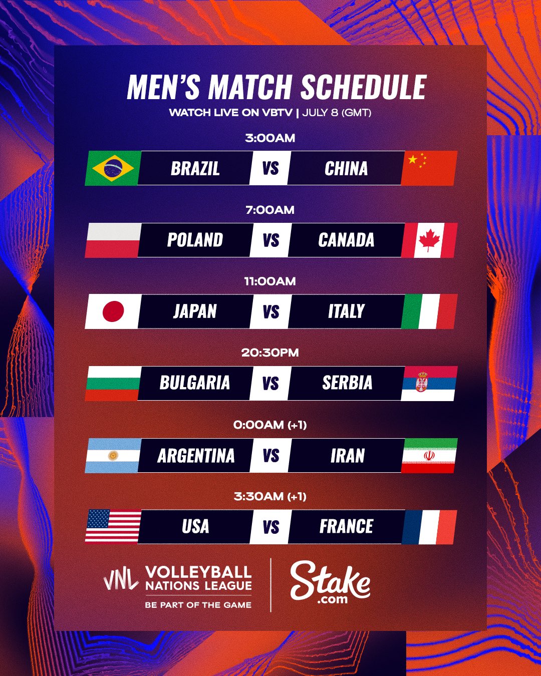 Volleyball World on Twitter: "July 7 Results & July 8 Schedule. 📺 Watch
