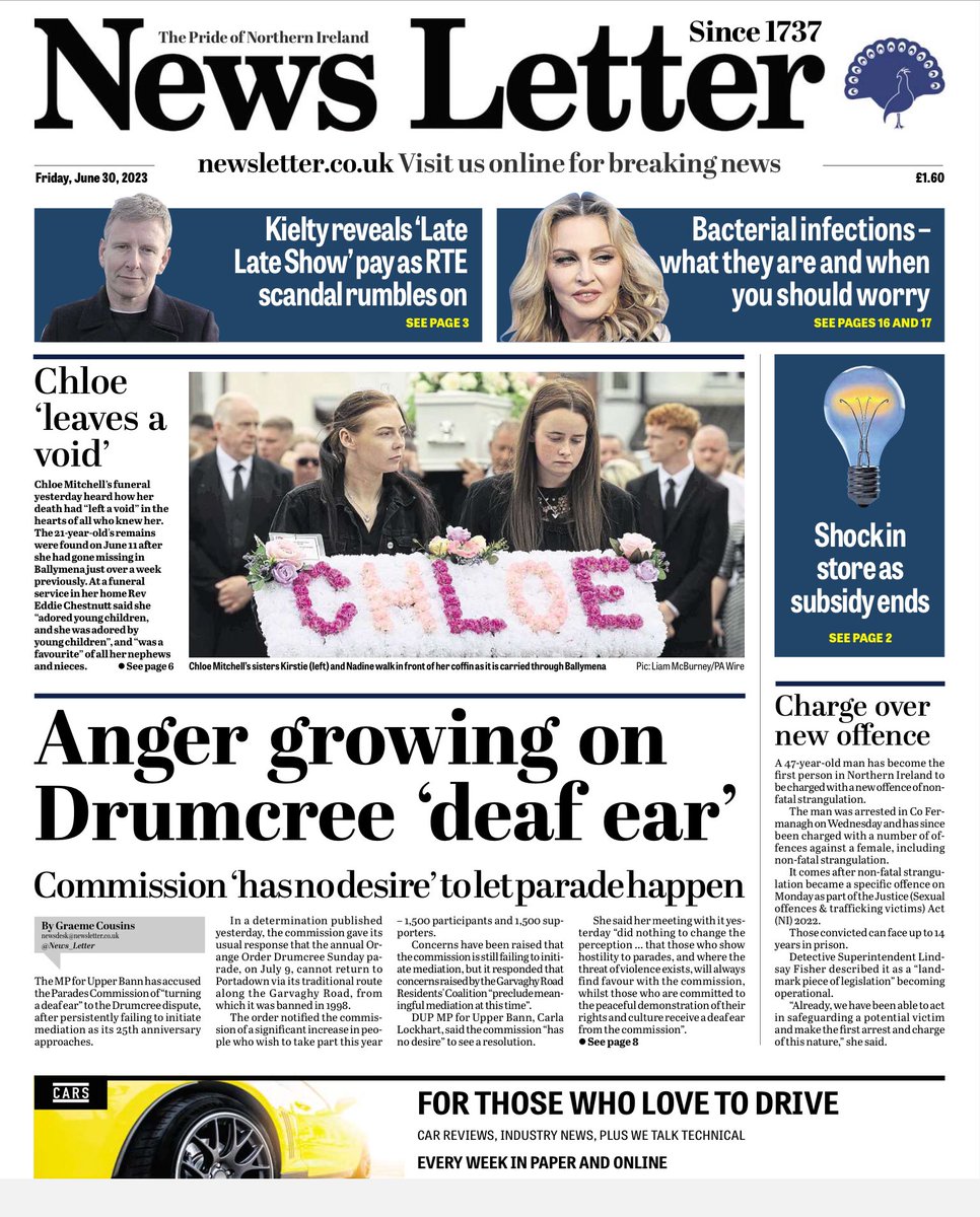 Five of the last ten News Letter front pages headlined the Orange Order/Drumcree. Less a newspaper, more an Orange Order news sheet.