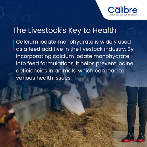 Experience superior animal health with Calibre's Calcium Iodate Monohydrate - The Ultimate Feed Additive. Our premium-grade ingredient is meticulously formulated to enhance the well-being of livestock. 
#CalibreChemicals #CalciumIodate #ChemicalManufacturer #SpecialityChemicals