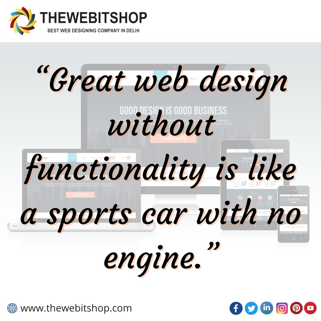 RT TheWebITShop “Great web design without functionality is like a sports car with no engine.”
.
#website #seo #smo #webdesign #digitalmarketing #design
#thewebitshop
----
TheWebITShop®
📞 +91-7065740676/9582446383
📧 support@thewebitshop.com
🌐 …