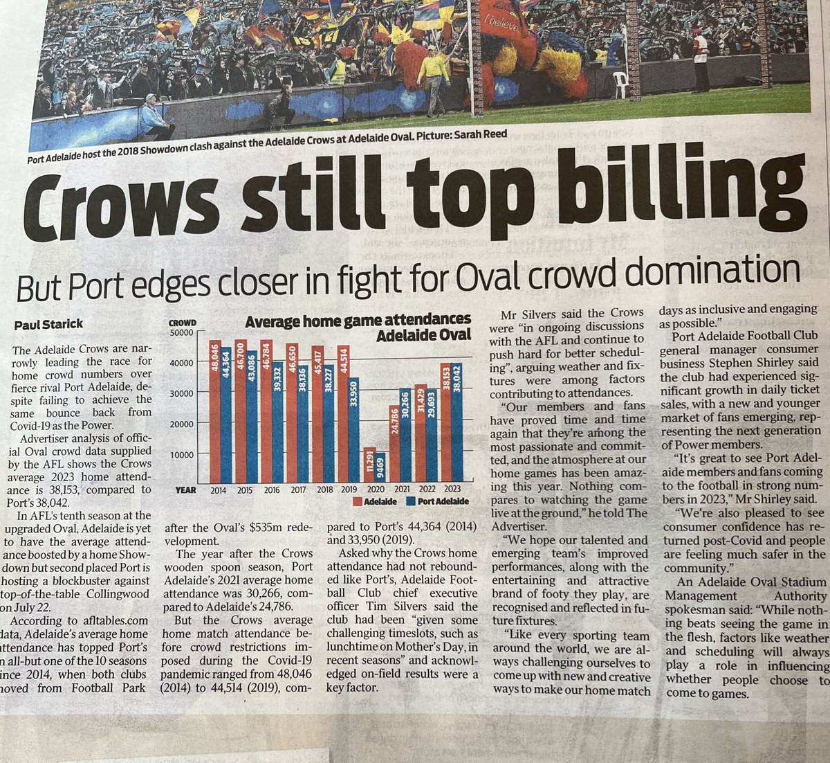 NormanHermant's tweet photo. Weekend trip to #Adelaide observations:
10 yrs into the new Adelaide Oval,
@Adelaide_FC & @PAFC now neck and neck in attendance.
#Crows just in front of #PAFC.
And…#ChickenChef still delivers the goods in #BlairAthol.
“A Good Feed Guaranteed”.
Indeed. https://t.co/VMPtdLU1LR