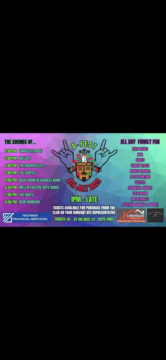 DunvantRFC's tweet photo. Dfest Day !!!
Gates open at 1pm
#Dfest https://t.co/gbOUNacJsf