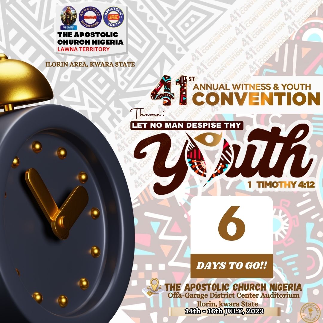 TACN_ILORINAREA's tweet photo. *📜COUNT Down DAY 6❗* 

🗣️It's 6 days to the TACN Ilorin Area Youth and Witnesses Movement 41st convention. 

*You don't want to miss it right; 😁 it's going to be a great ride with God*🥰

😘Expectations will be met! 🙌🏿

 _God will be glorified and you will be blessed_ https://t.co/54rFy34826