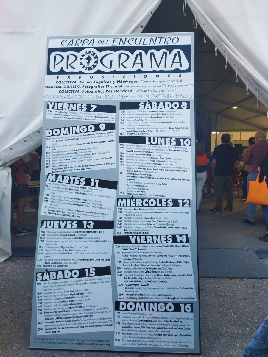 Semana Negra de #Gijón📚
📍Terrenos del antiguo astillero de Naval Gijón.
🎫Acceso libre y gratuito.
👉Sábado 8 de jul.
⚫️17:00 Apertura recinto
⚫️18:00 Carpa del Encuentro
Presentación: La banda del bótox de Pilar Sánchez Vicente. Con Begoña Piñero.
Más👇
semananegra.org/articulo/progr…