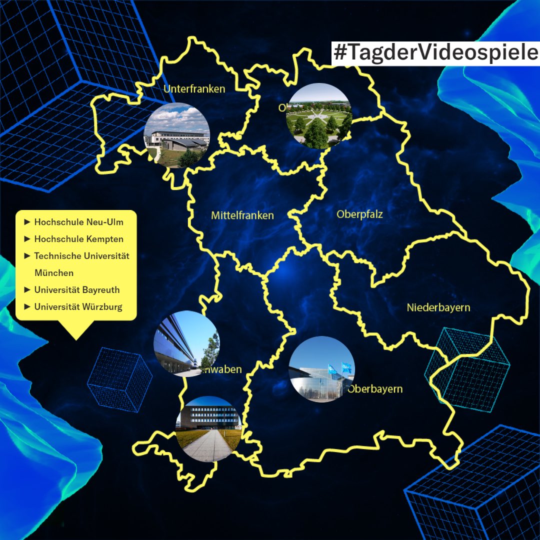 Bereit fürs nächste #Level? Mit den Studiengängen zum Thema #Games an unseren bayerischen #Hochschulen seid ihr dafür bestens gewappnet. Auf unserer #Karte seht ihr, an welchen ihr lernt, eigene #Spiele zu #programmieren und die sozikulturelle Bedeutung dahinter zu verstehen. 🎮