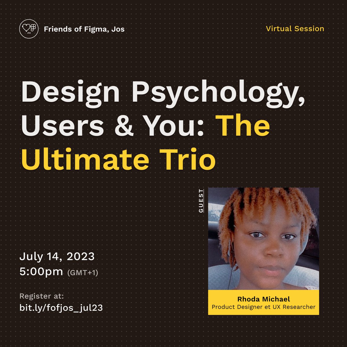 Hey Designer 👋🏽 Get ready to dive deep into the captivating realm of Design Psychology! In this session, we'll unlock the secrets behind designing experiences that truly resonate with users. 📅 Friday, July 14 🔗friends.figma.com/e/mm9ju4/ #fofafrica #fof_jos #friendsoffigma