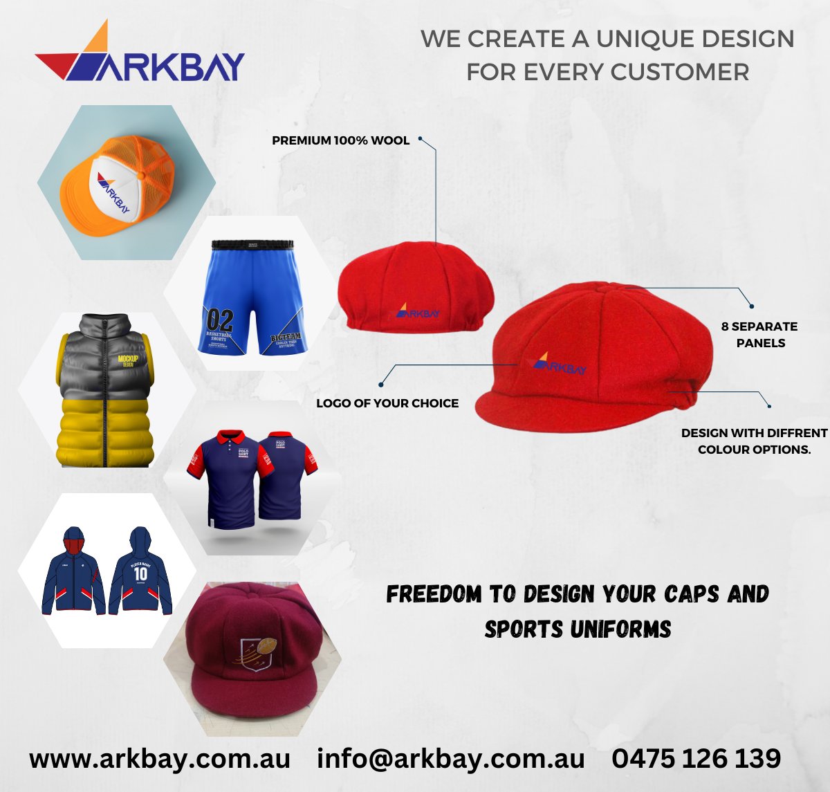 From the color to the logo, design every detail of your Custom sports uniforms & Caps.
arkbay.com.au
.
.
.
.
.
.
.
#customflatpeakcap #cricketfans #cricketclub #cricketfever #sportsapparel #cricketnews #customcaps #customunifroms #custompoloshirts #custombeanies #custom